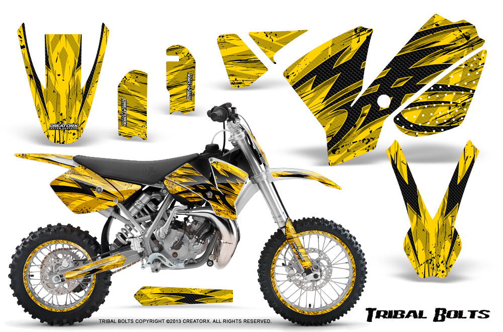 KTM SX65 02-08 Graphics Kit Tribal Bolts Yellow NP Rims